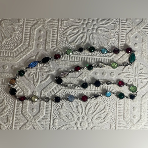 Multicolour Crystal Semi Precious Stone Glass Vintage Silver Unmarked Necklace - Picture 9 of 12